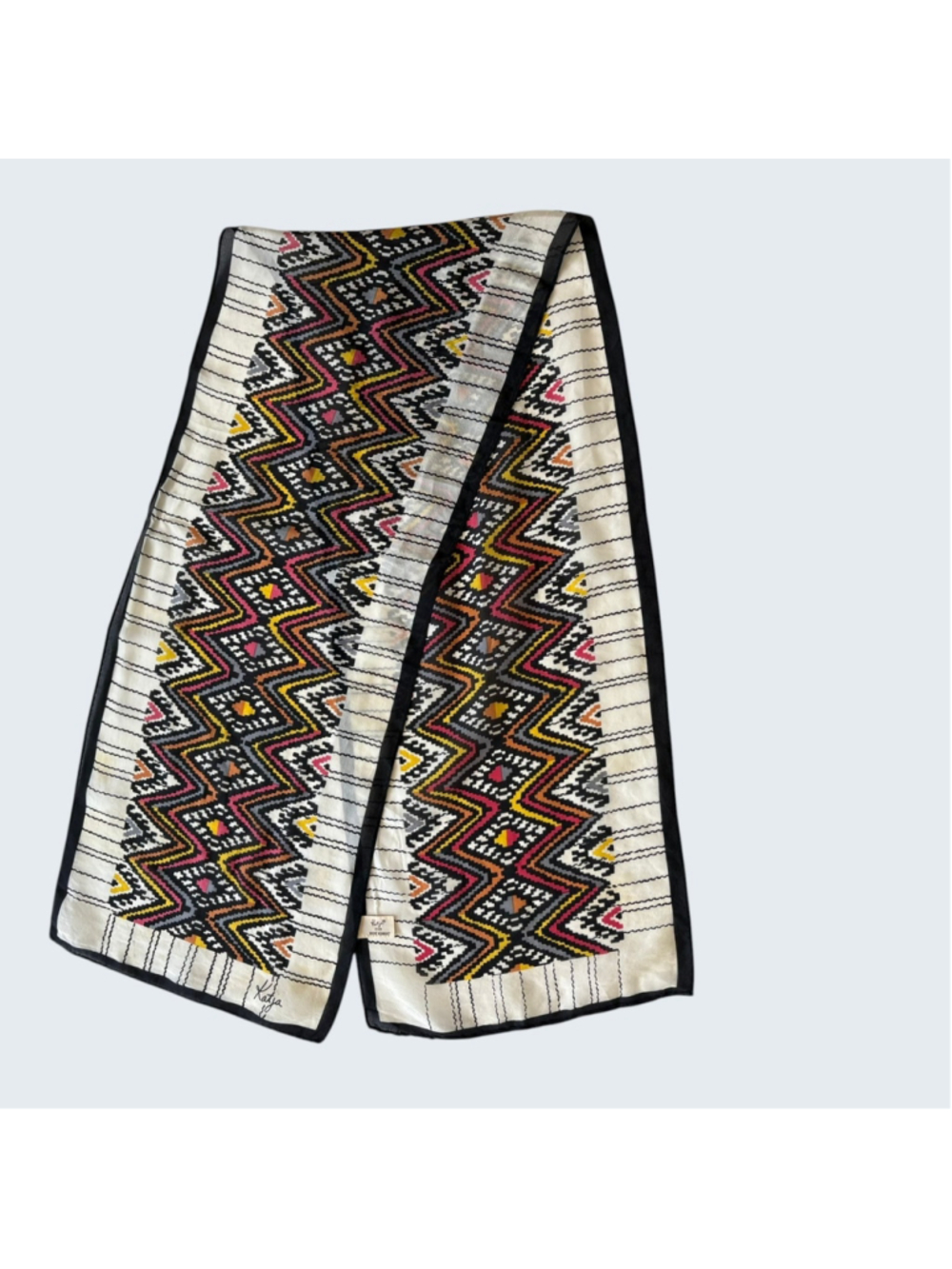 Vintage 70s Katja for XIIX Karat Katacrepe Scarf Geometric SW Chevron Silk Japan - Picture 2 of 13
